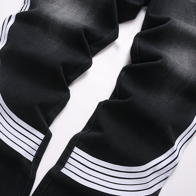 Mens Fashion Jeans White stripes 5725# Pure cotton high quality