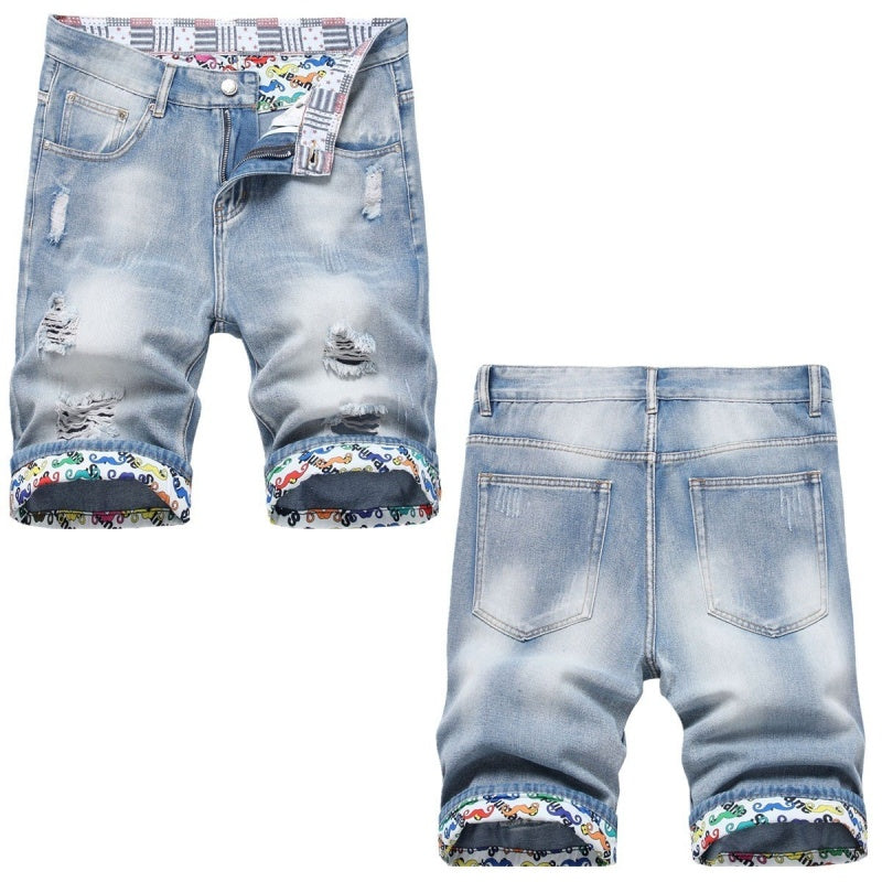 Denim shorts High-quality trendy Distressed with holes casual pure cotton Non-stretch plus-size men's clothing