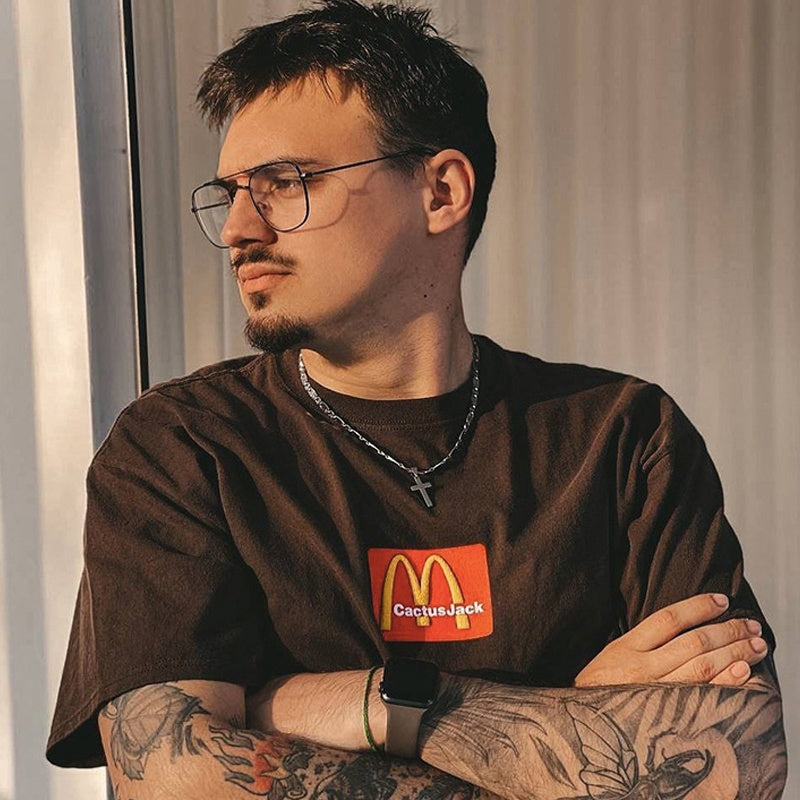 Mens T-shirt Vintage American-style Travis Scott x McDonald's Sesame Collaboration