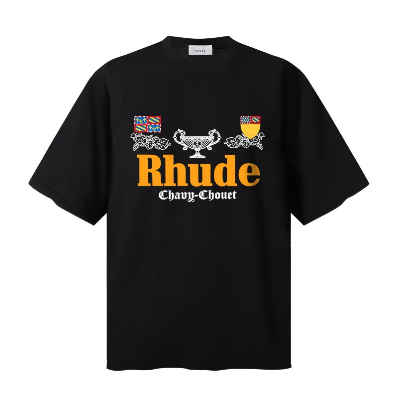 RHUDE T Shirts Royal Badge Trophy Streetwear Motif