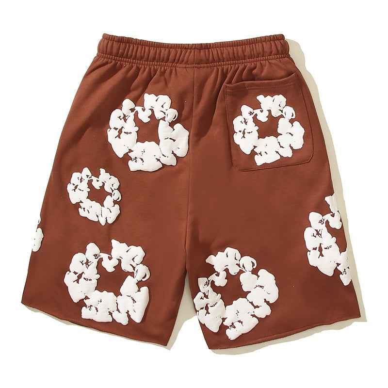 Denim Tears Shorts Cotton All-Over Flower Wreath Graphic Oversized Drawstring Shorts