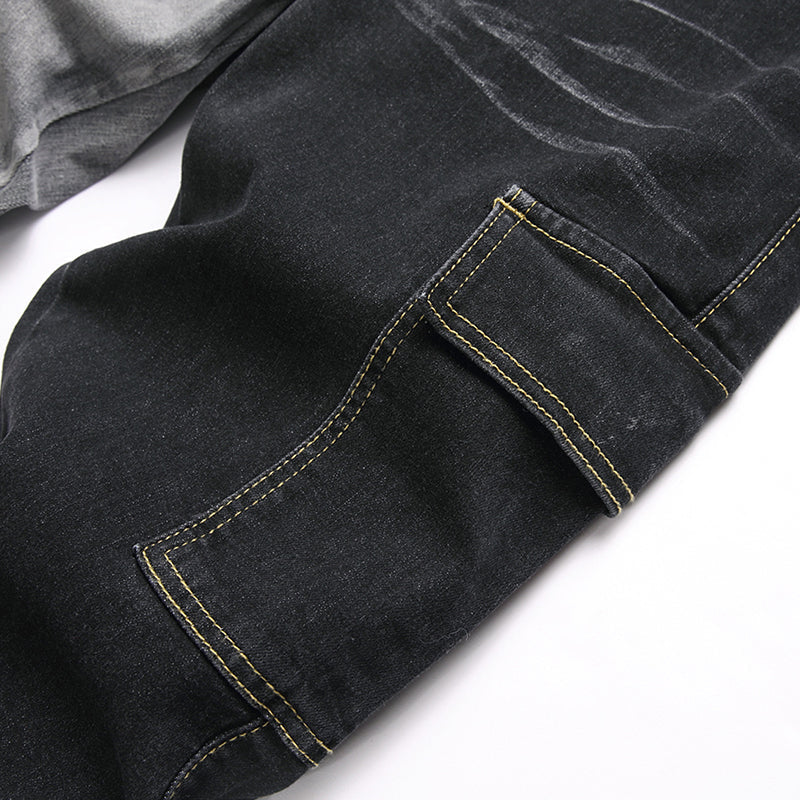Mens Fashion Jeans Black and gray color blocking 5706# Pure cotton high quality