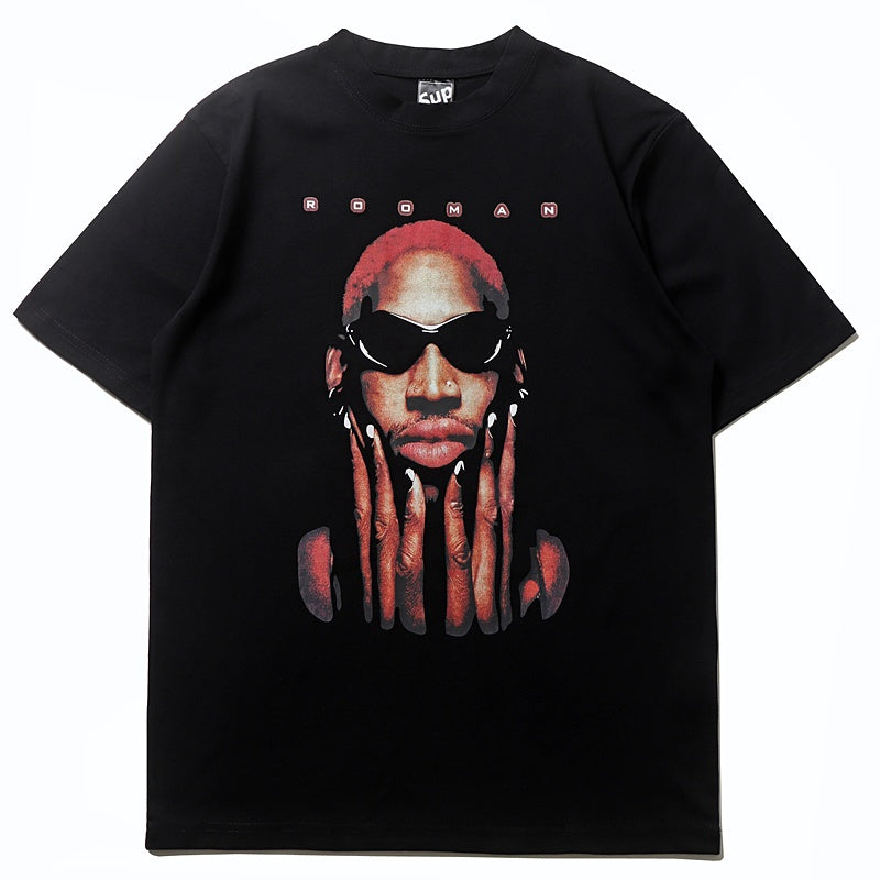 Mens T-shirt Vintage Trendy streetwear featuring a distinctive Dennis Rodman graphic print.