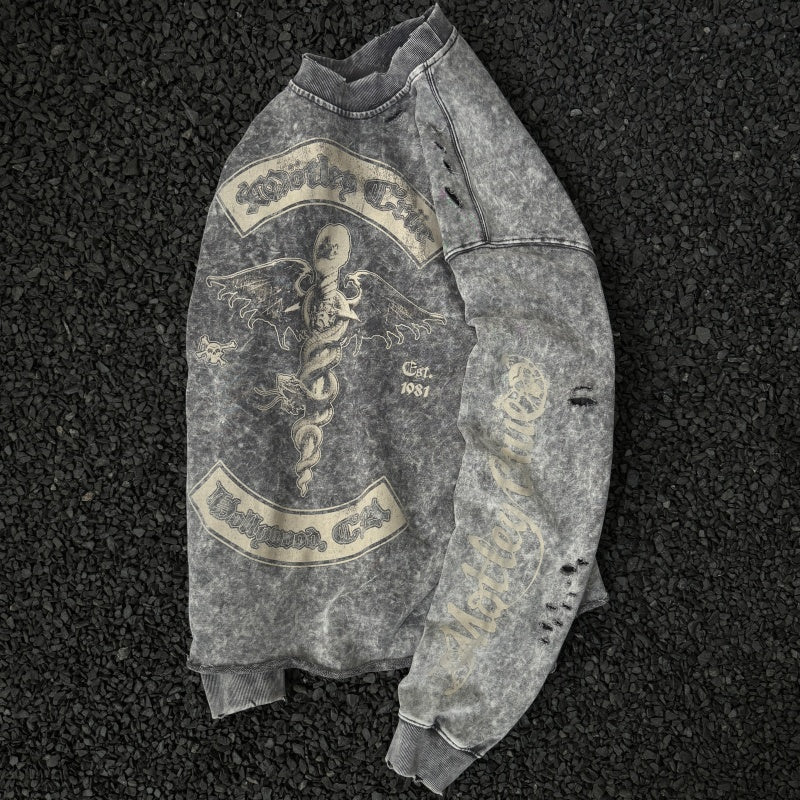 Unisex Vintage sweatshirt Mötley Crüe Hollywood Tour Exclusive Crewneck Sweatshirt â€?Heavyweight, Washed & Distressed Finish