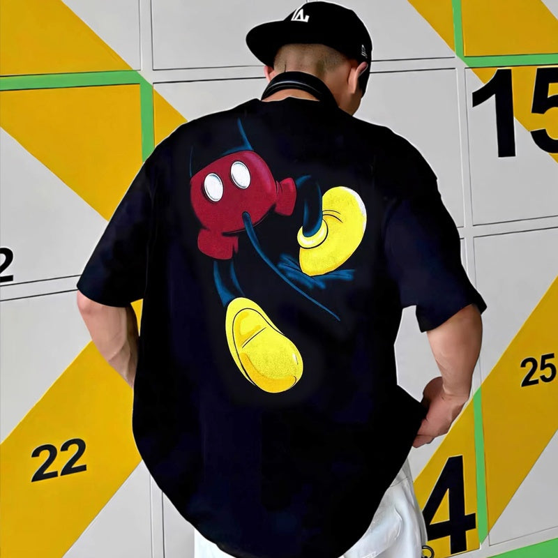 Mens T-shirt Vintage American-style trendy short-sleeve tee with a unique Mickey Mouse cartoon print