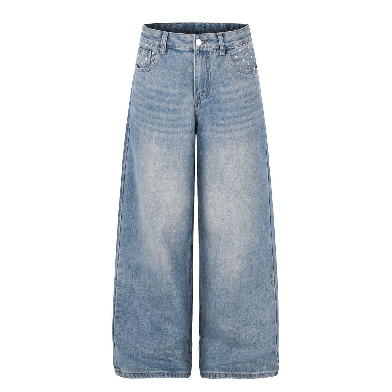 American-style streetwear harem pants Sparkle Studded Retro Denim Casual Wear