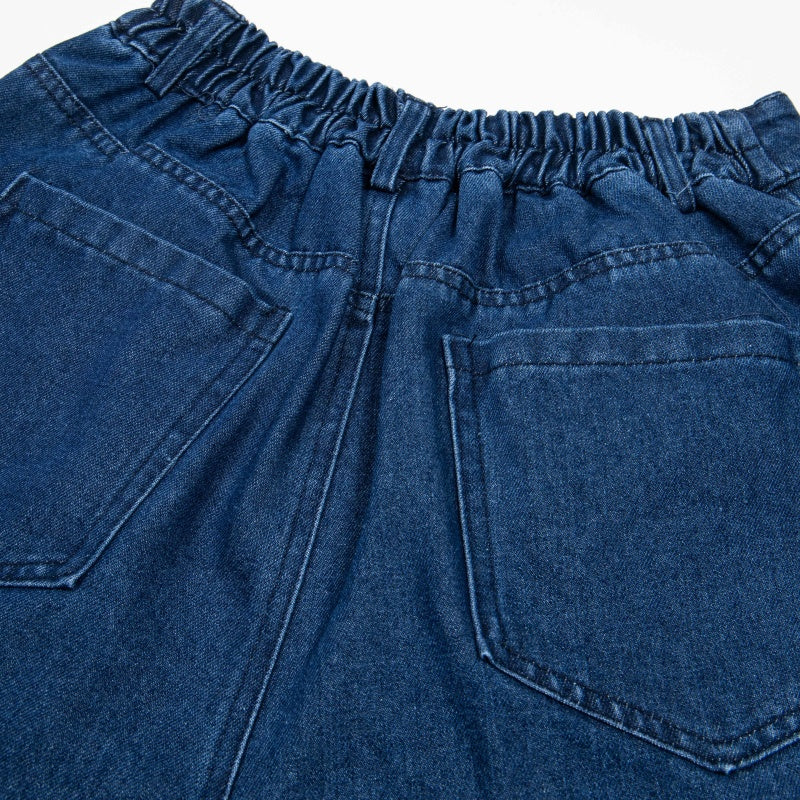 Street-style vintage denim shorts Women Japanese-style retro high-waisted loose denim shorts with playful embroidery