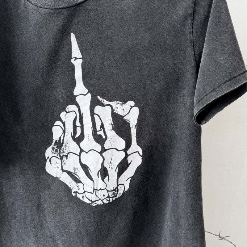 Unisex Vintage T Shirts Saint 26ss Vintage Line (WCC) â€?Punk Chopper Fuck â€?Limited Edition â€?Boxy, Wide-Cut, Distressed-Style Streetwear T-Shirt with Wide Neckline (Rebellious Biker/Skull Aesthetic)