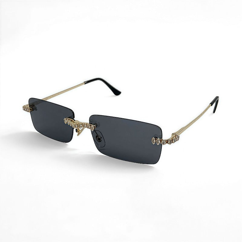 Trendy punk glasses rimless rectangular diamond