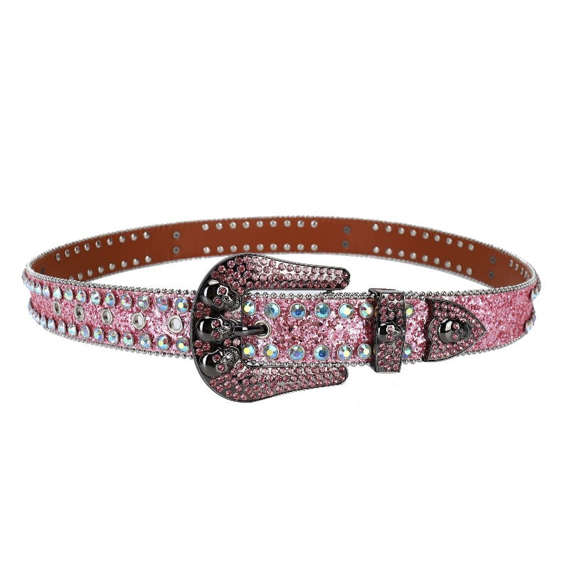 Hip-hop punk rhinestone belt unisex easiest for match