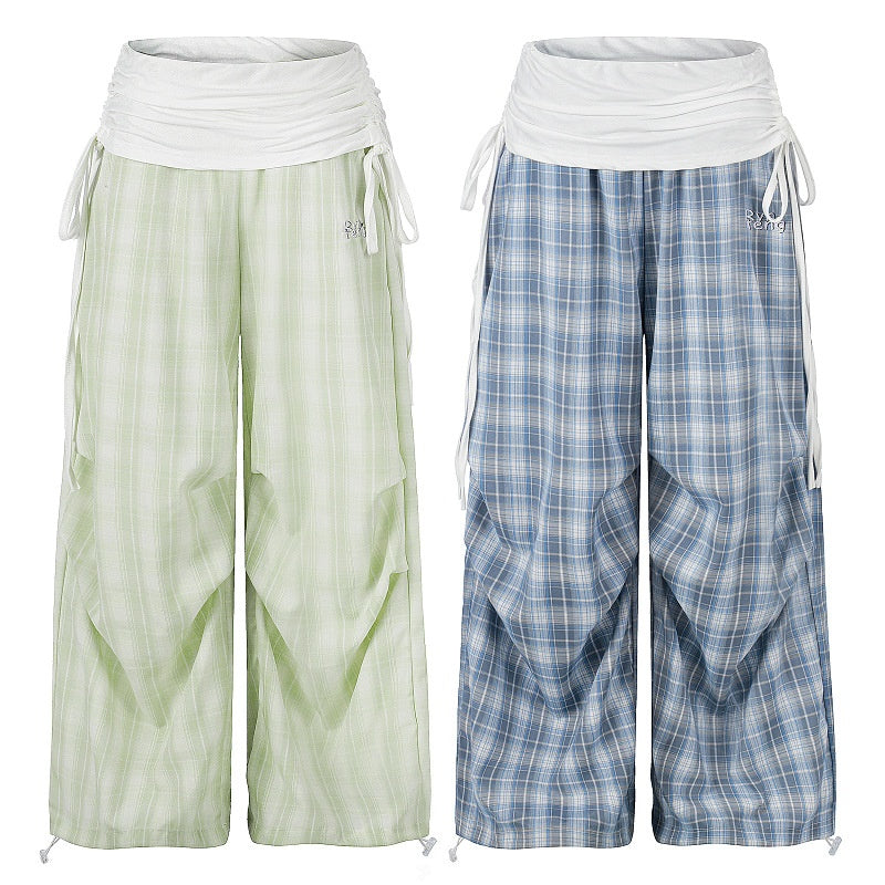 American-style streetwear harem pants Pleated Front Checkered Casual Wear
