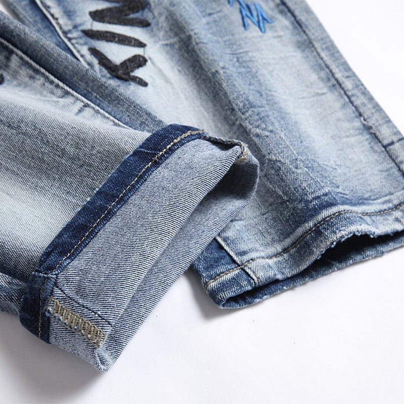 Mens Fashion Jeans Embroidered street graffiti 7118# Pure cotton high quality