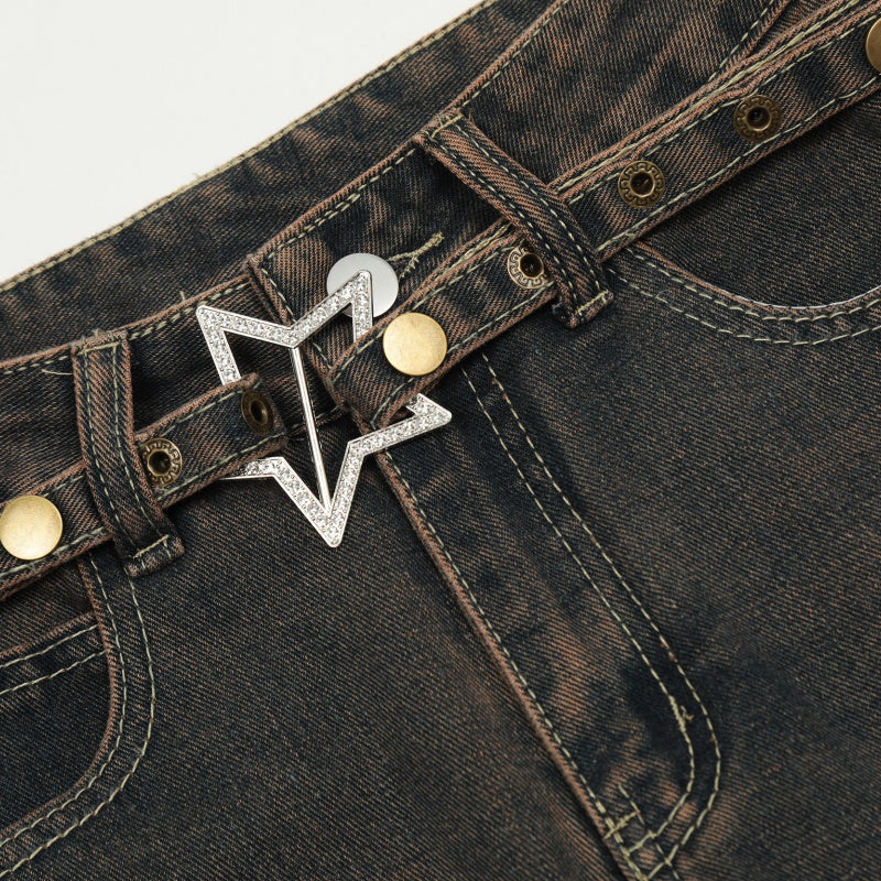 American-style streetwear harem pants Hem Split Gradient Washed Streetwear Denim