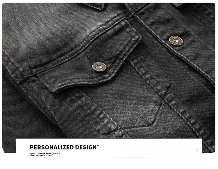 Denim Jacket & Jeans High-Street Trend Retro Casual Matching Distressed Denim Trucker Jacket and Slim-Fit Pants Outfit (jacket and jeans must be purchased separately.)