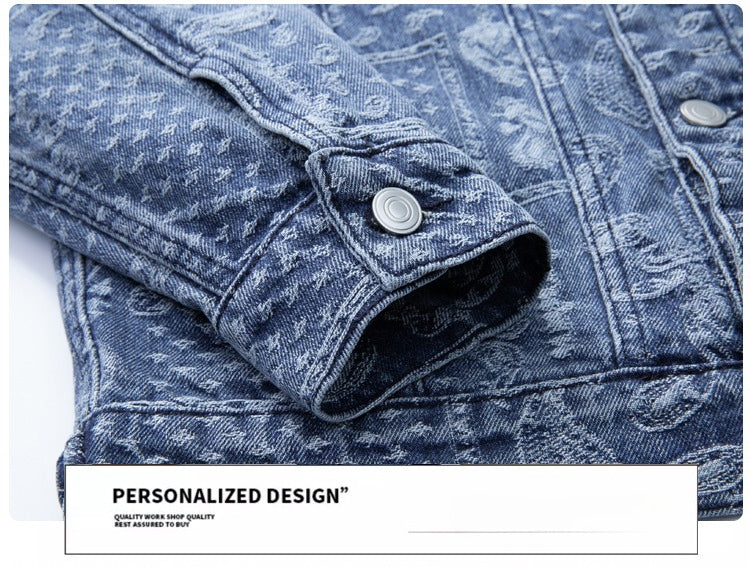 Denim Jacket & Jeans High-Street Trend Retro Casual Matching All-Over Pattern Trucker Jacket and Slim-Fit Pants Outfit (jacket and jeans must be purchased separately.)