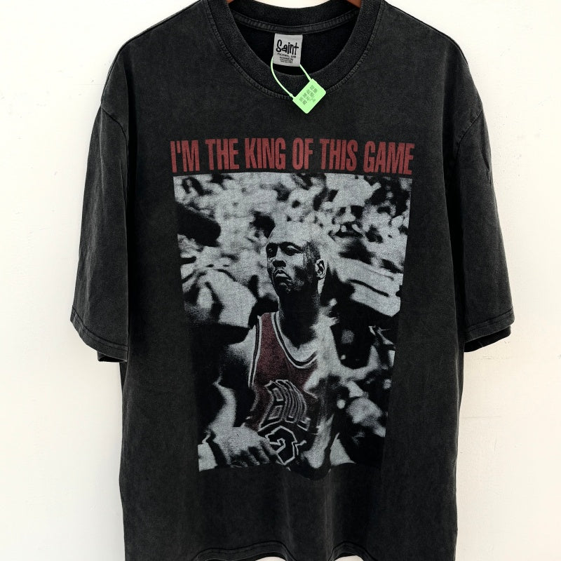 Unisex Vintage T Shirts MJ Undefeated Ruler Limited Edition â€?Heavyweight Distressed Wash Short-Sleeve T-Shirt. Crafted from custom heavyweight brushed fabric with a vintage feel. Features a premium combination of white ink direct printing and Amer