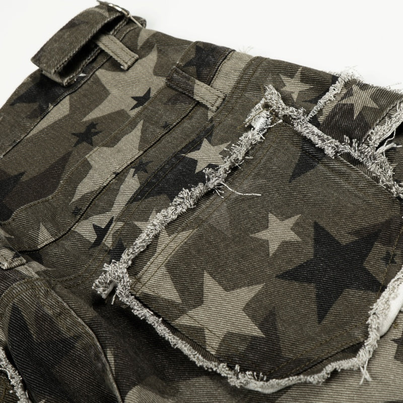American-style streetwear harem pants Frayed Trim Multi-Pocket Relaxed Slacks