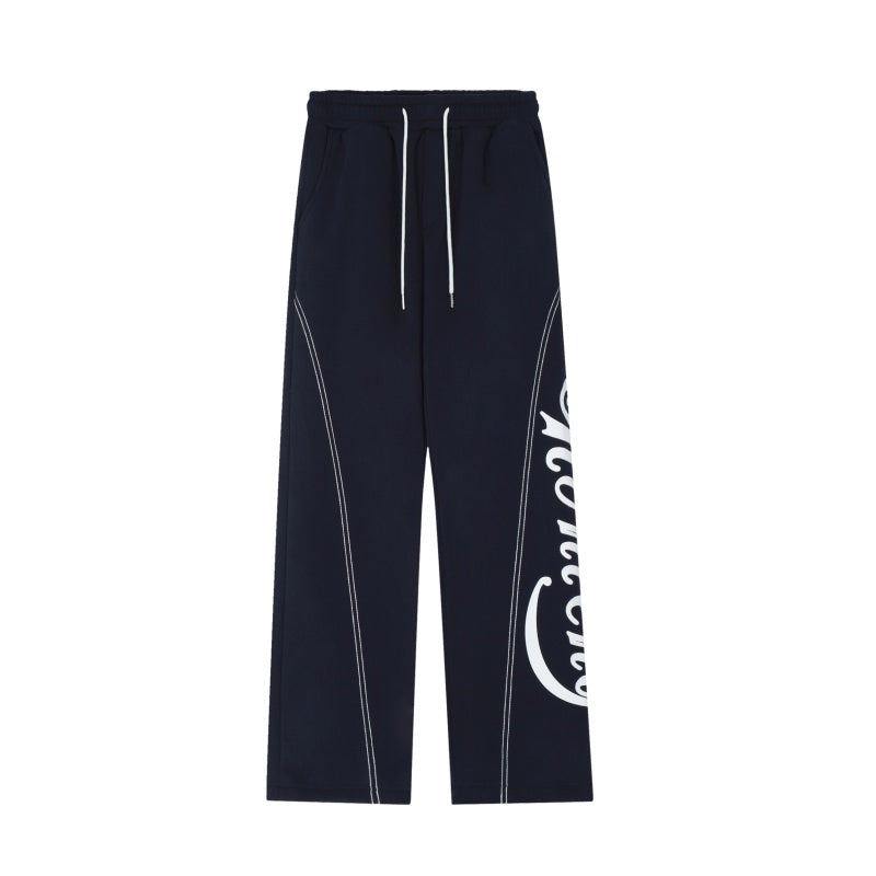 American-style streetwear harem pants Vertical side letter print casual loose cut plus velvet