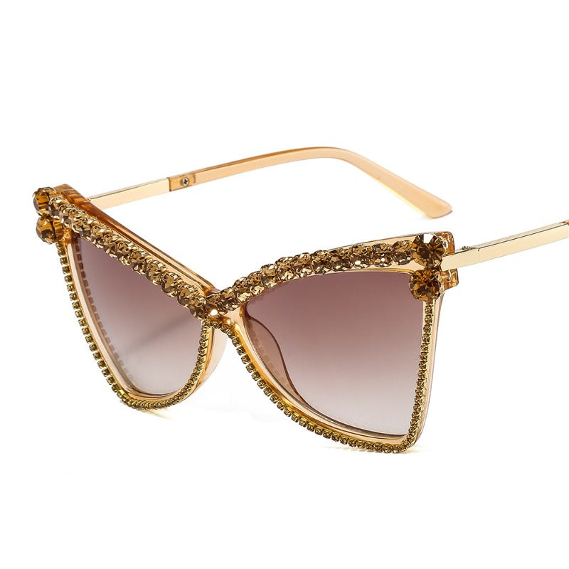 Trendy punk glasses cat eye diamond uv protection
