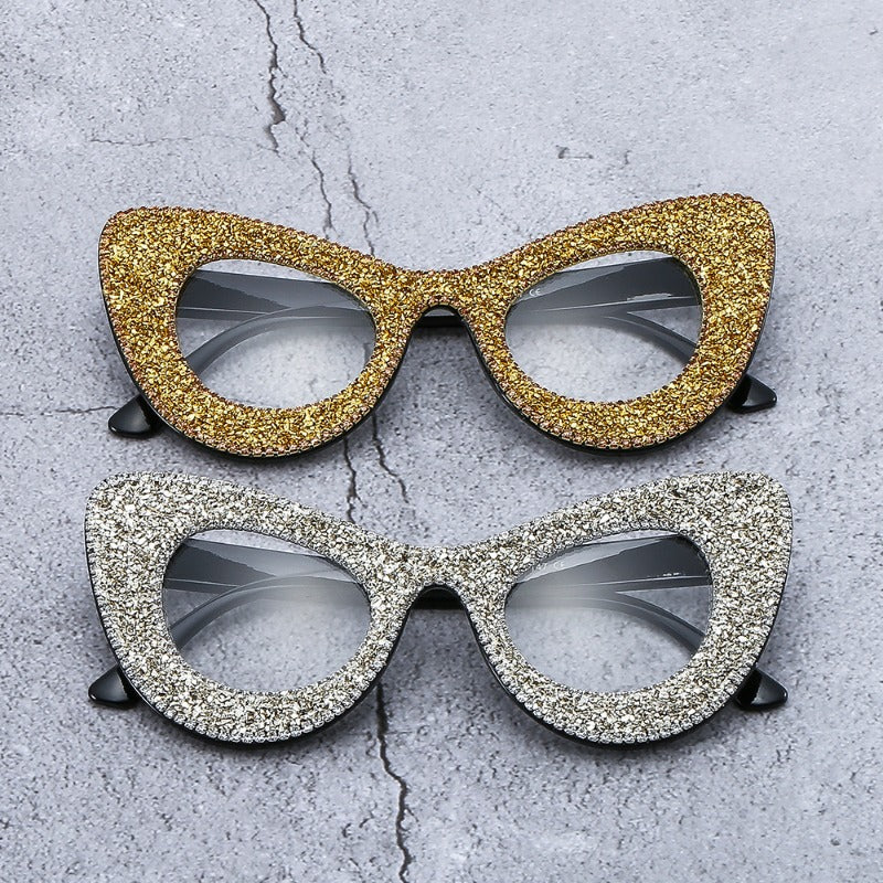 Trendy punk glasses cat eye diamond sunglasses uv protection