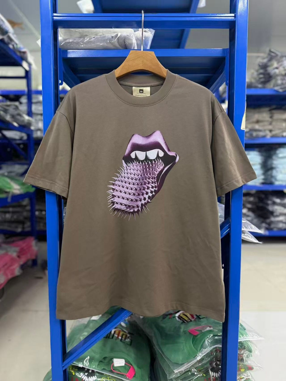 Vintage style washed summer wear T shirt Purple spiky tongue 260G pure cotton high-quality streetwear