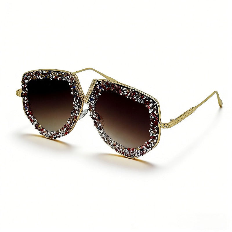 Trendy punk glasses retro sparkling diamond sunscreen