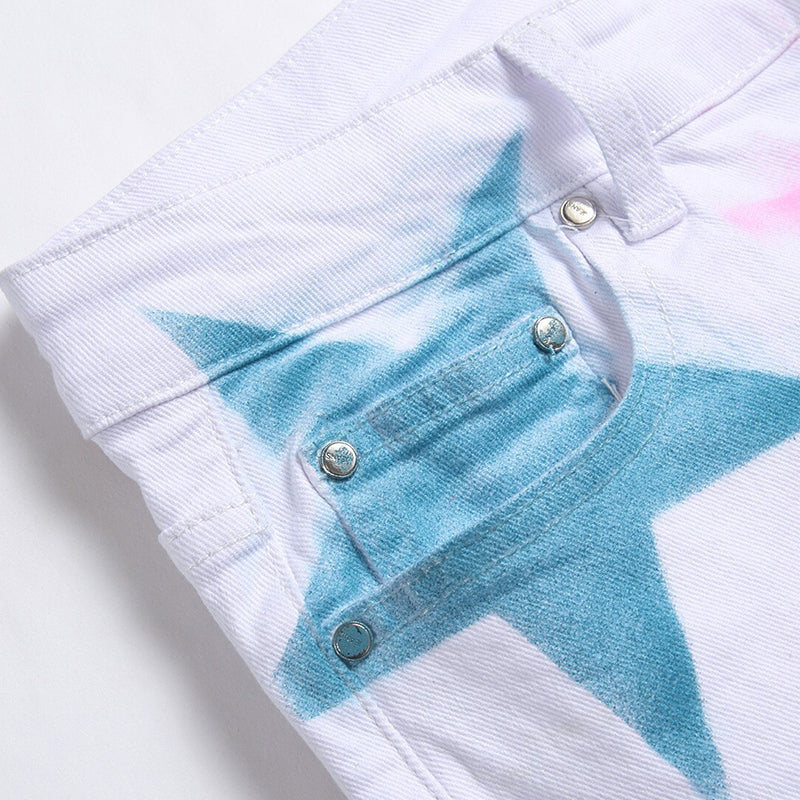Mens Fashion Jeans Colorful star prints 1319# Pure cotton high quality