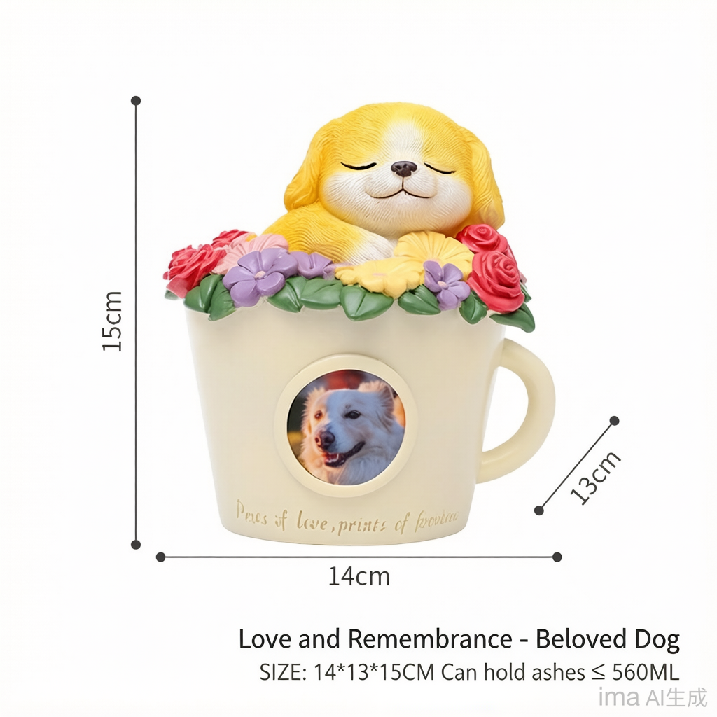 Pet Grave Marker Cartoon Kitten Puppy Funeral Cremation Ashes Storage Container Pet Memorial Urn Pet Supplies