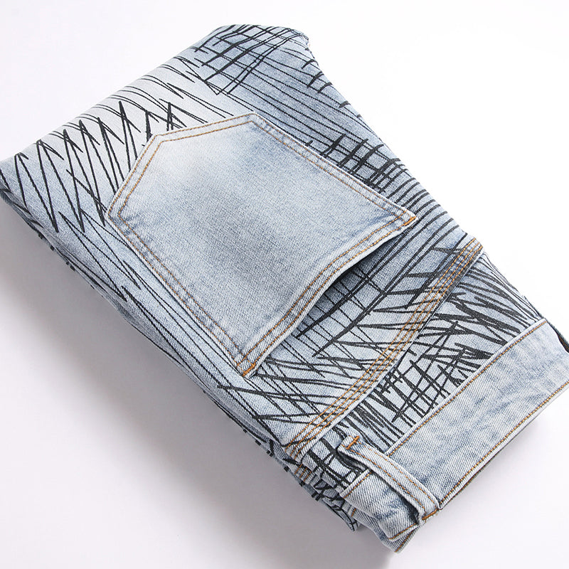 Mens Fashion Jeans Cross-line wide-leg pants 5718# Pure cotton high quality