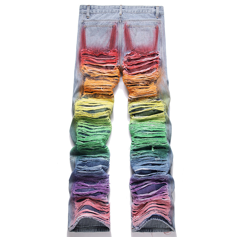 Mens Fashion Jeans Colorful Destructive Ribbons 5715# Pure cotton high quality