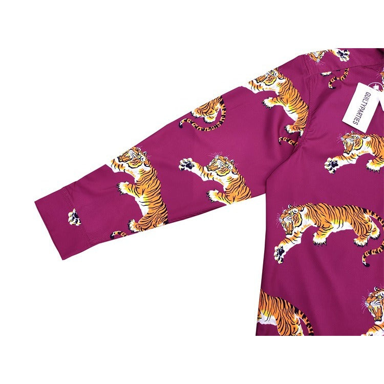 GUILTYPARTIES TIGER Long sleeved shirt Tiger Hawaiian Casual Long Sleeve Shirt Men's and Women's