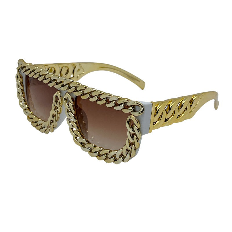 Trendy punk glasses square frame chain