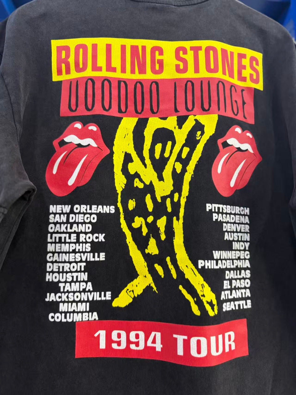 Vintage style washed summer wear T shirt Big red tongue 260G pure cotton high-quality streetwear