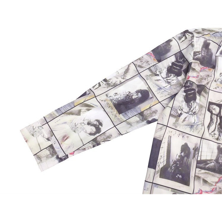 GUILTYPARTIES TIGER Long sleeved shirt tied by rain and rain, Araki Jingwei, ink painting Hawaiian long-sleeved shirt men