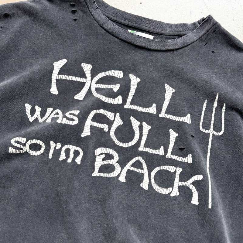 Unisex Vintage T Shirts CHOOOSELF 26SS HELL WAS FULL SO I'M BACK Limited Edition â€?Heavyweight, Washed, Distressed, and Destroyed Streetwear T-Shirt (Boxy/Cropped Punk Style)