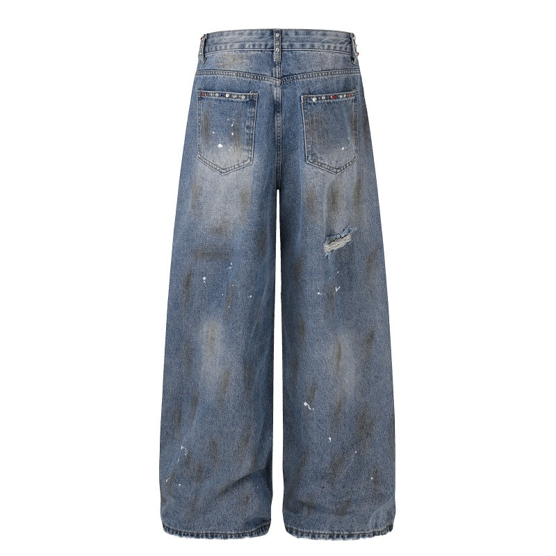 American-style streetwear harem pants Distressed Hole Faded Denim Casual Wear