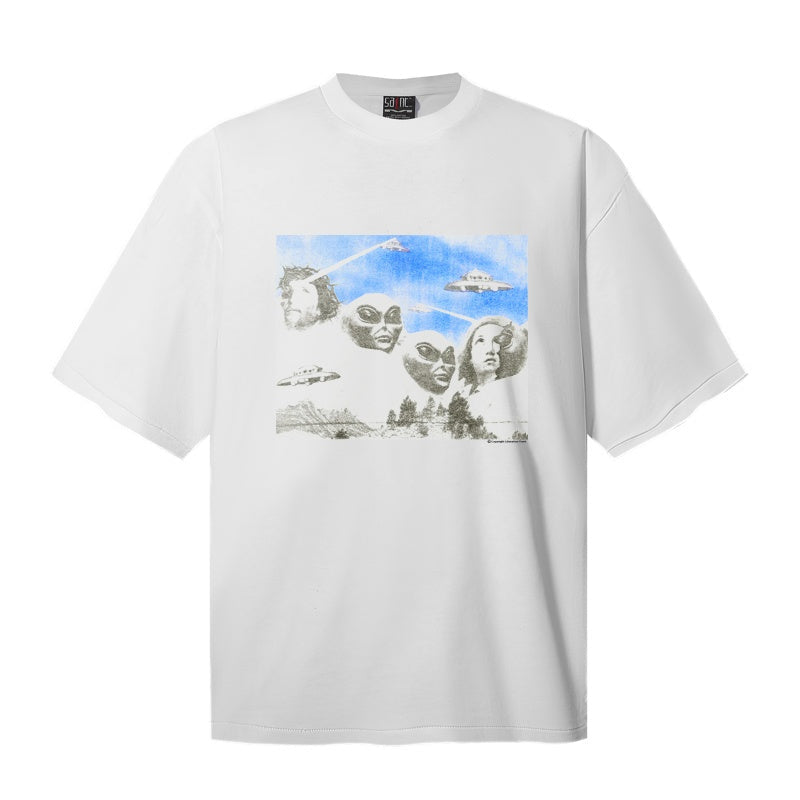 Saint Michael T Shirts Vintage Washed Retro Alien Spaceship Streetwear Artwork