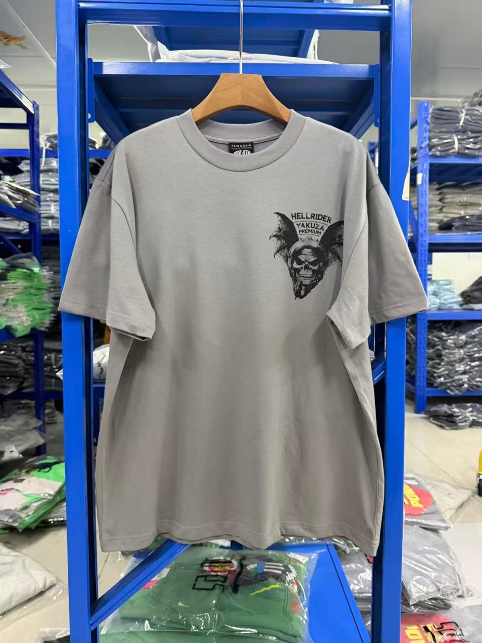 Vintage style washed summer wear T shirt Skull and bat shape 260G pure cotton high-quality streetwear