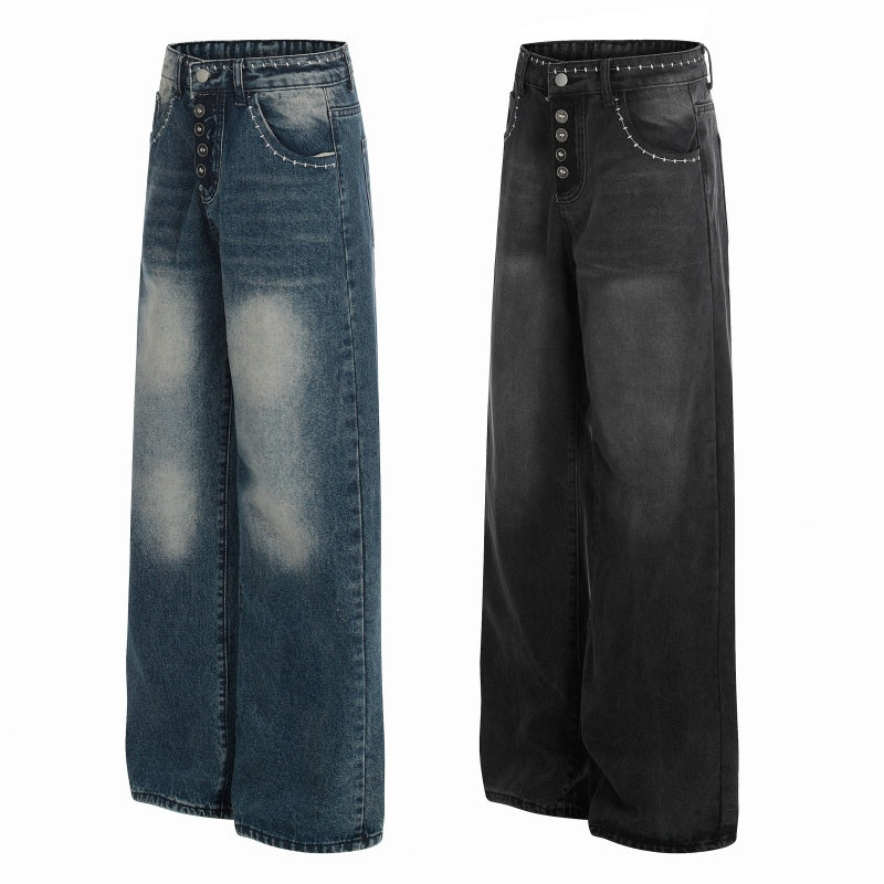 American-style streetwear harem pants Heavy Thigh Whisker Faded Garment