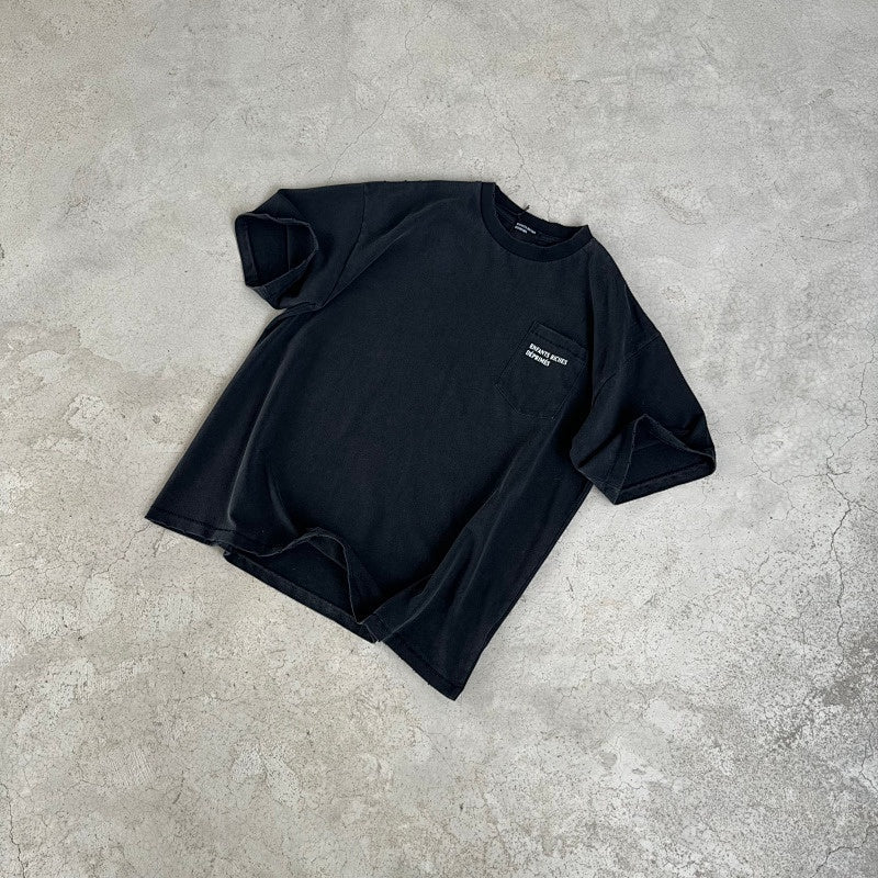 ERD T Shirts Low-key Chest Text Pocket Design Faded Black Streetwear Top