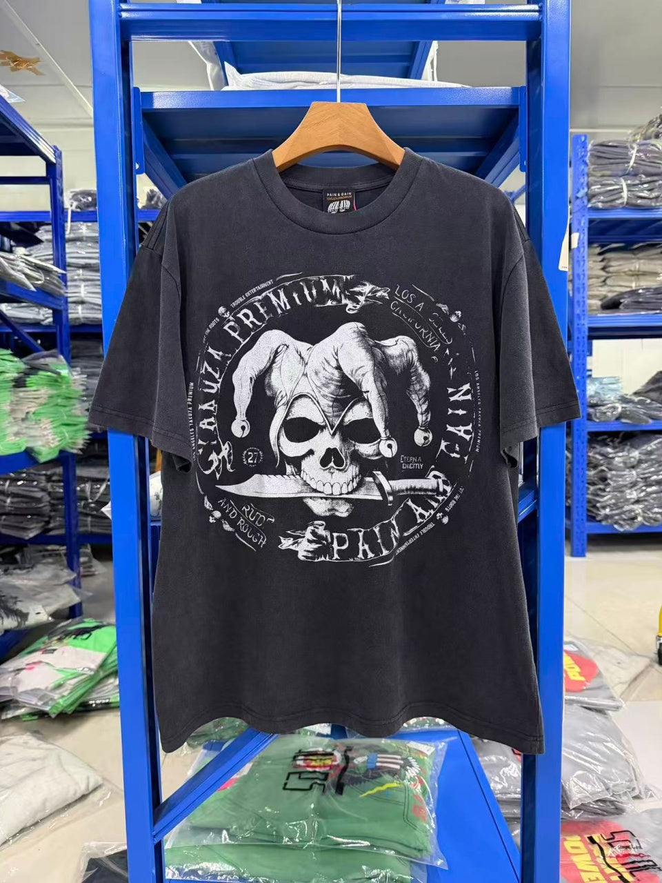 Vintage style washed summer wear T shirt Skull Clown 260G pure cotton high-quality streetwear