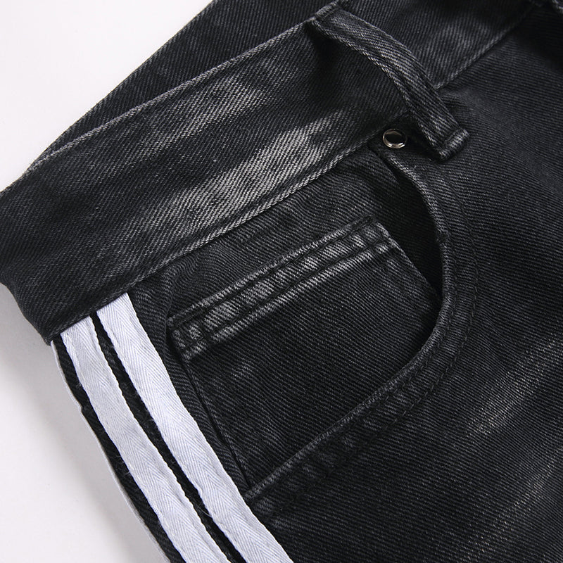 Mens Fashion Jeans White stripes 5725# Pure cotton high quality