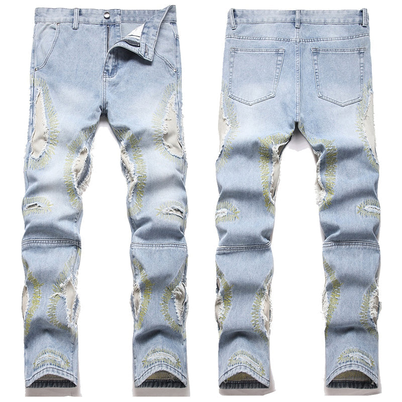 Mens Fashion Jeans Destroy embroidery thread balls 5720# Pure cotton high quality
