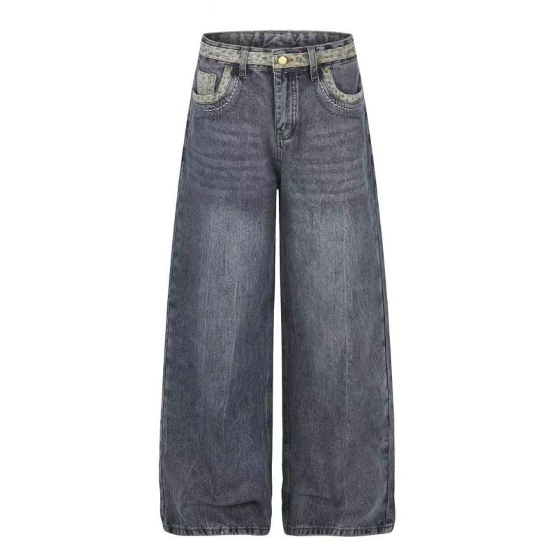 American-style streetwear harem pants Mixed Pattern Waistband Distressed Texture