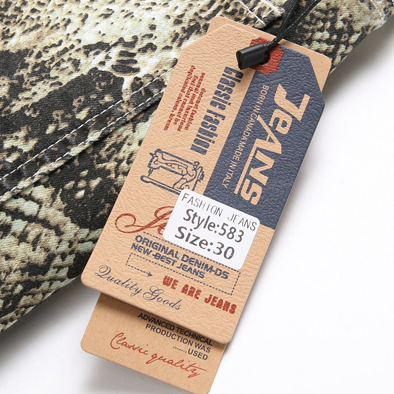 Mens Fashion Jeans Wrinkled snake pattern 583# Pure cotton high quality