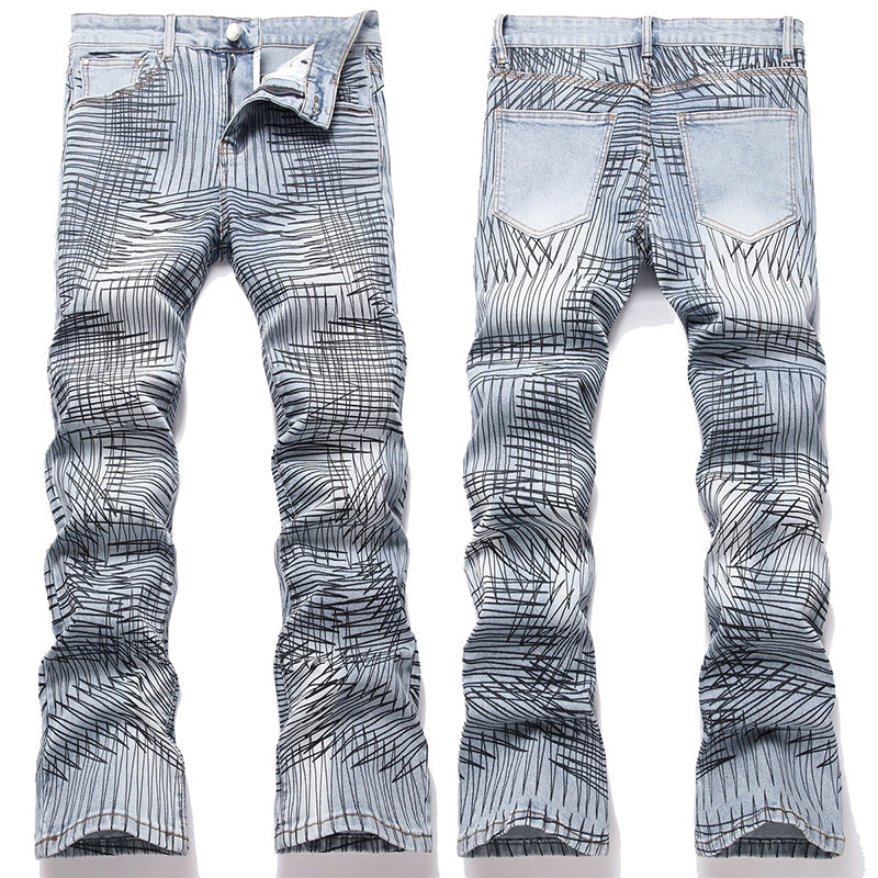 Mens Fashion Jeans Cross-line wide-leg pants 5718# Pure cotton high quality