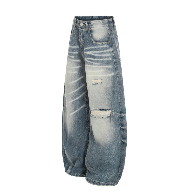 American-style streetwear harem pants Whiskering Ripped Wide Leg Wear