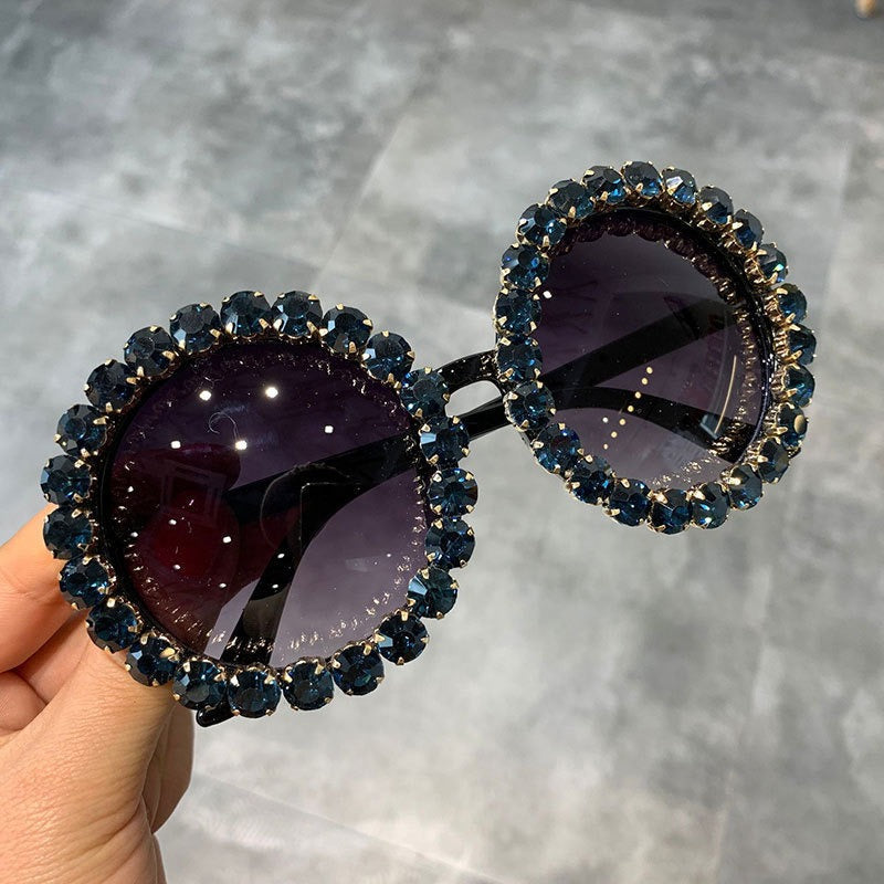 Trendy punk glasses diamond round frame sunscreen