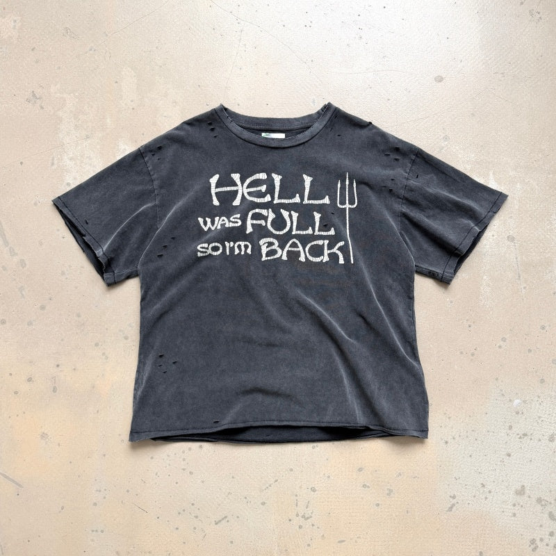 Unisex Vintage T Shirts CHOOOSELF 26SS HELL WAS FULL SO I'M BACK Limited Edition â€?Heavyweight, Washed, Distressed, and Destroyed Streetwear T-Shirt (Boxy/Cropped Punk Style)