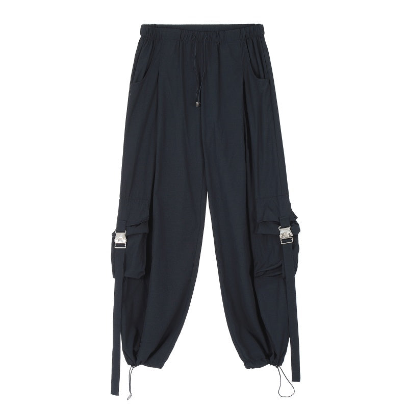 American-style streetwear harem pants Side Flap Pockets with Adjustable Webbing Straps